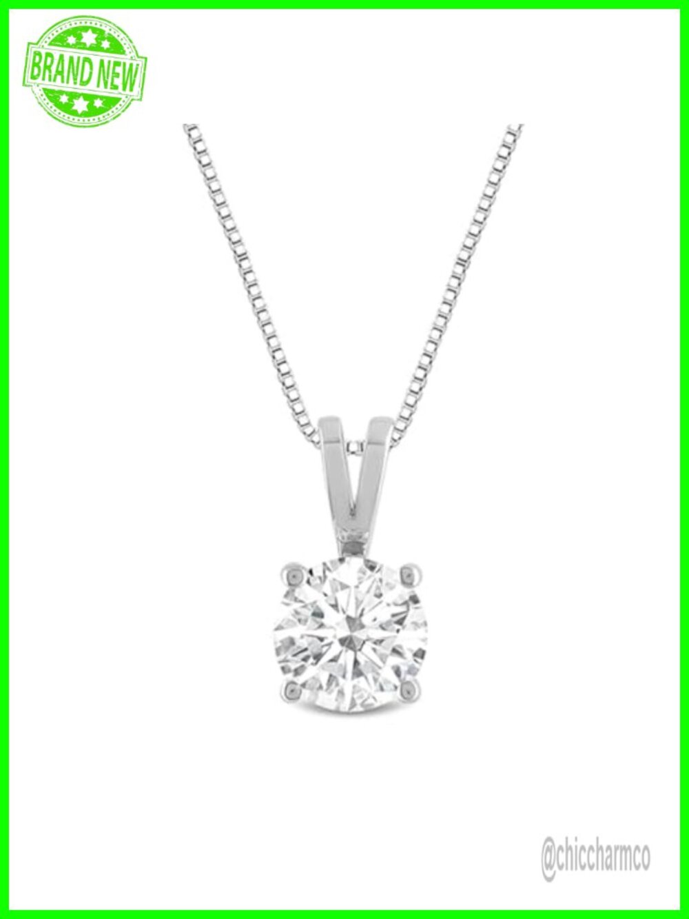 14K White Gold Lab Grown Diamond Pendant Necklace for Women Box Chain Spring
